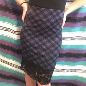 Plaid and lace pencil skirt