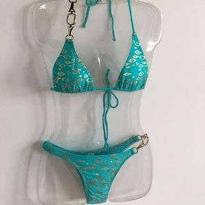 Gold/ Teal Brazilian Bikini