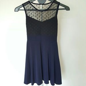 Navy dress with polka mesh overlay