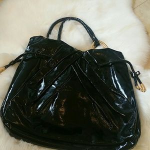 Black patent leather tote