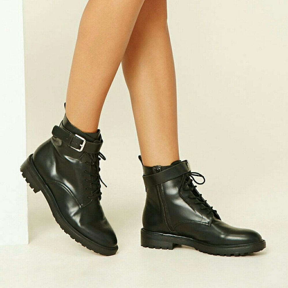 Black Lace Up boots with Buckle detail