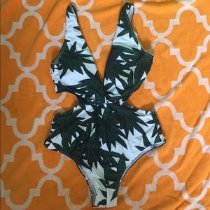 Sexy Green Bamboo Print - One Piece Swimsuit