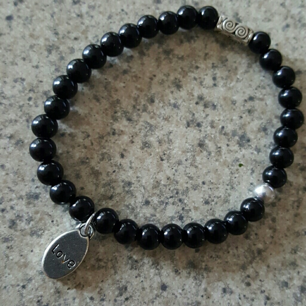 LOVE Black beaded silver celtic spiral bracelet