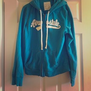 Aeropostale Zip Up Bright Aqua Hoodie