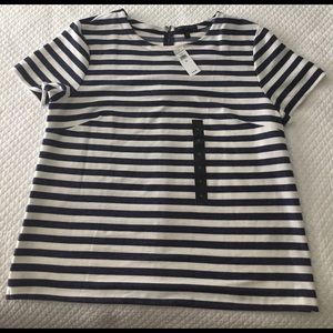 Navy blue and white stripe shirt w/ zipper back