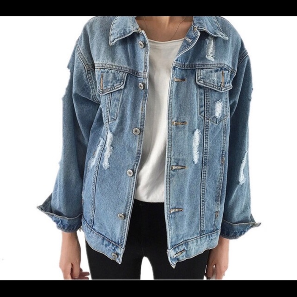 Distressed jean jacket