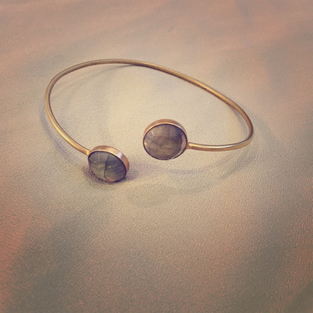 Flashy labradorite adjustable bronze cuff