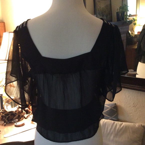 Pretty sheer black boho blouse w embroidery - Picture 2 of 4