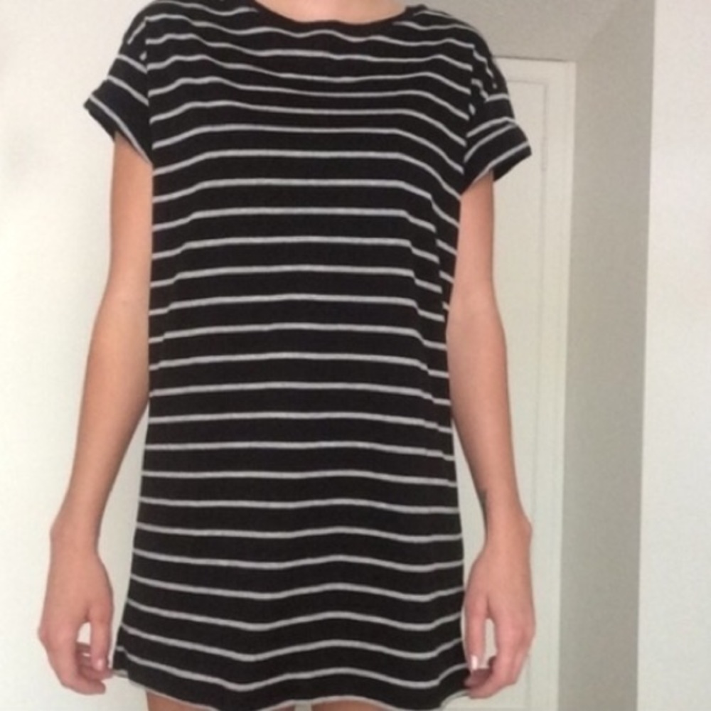 Black and Grey Striped T Short Dress