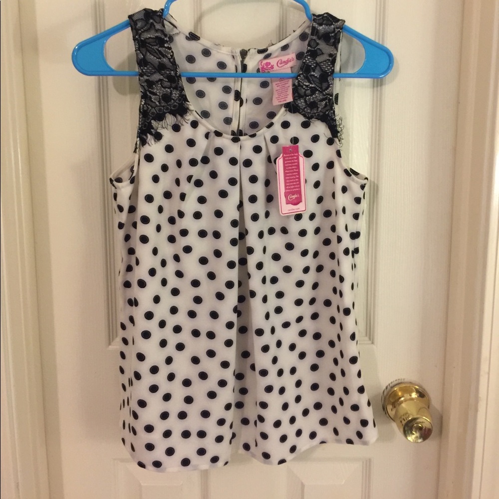 Polka dot white and black top