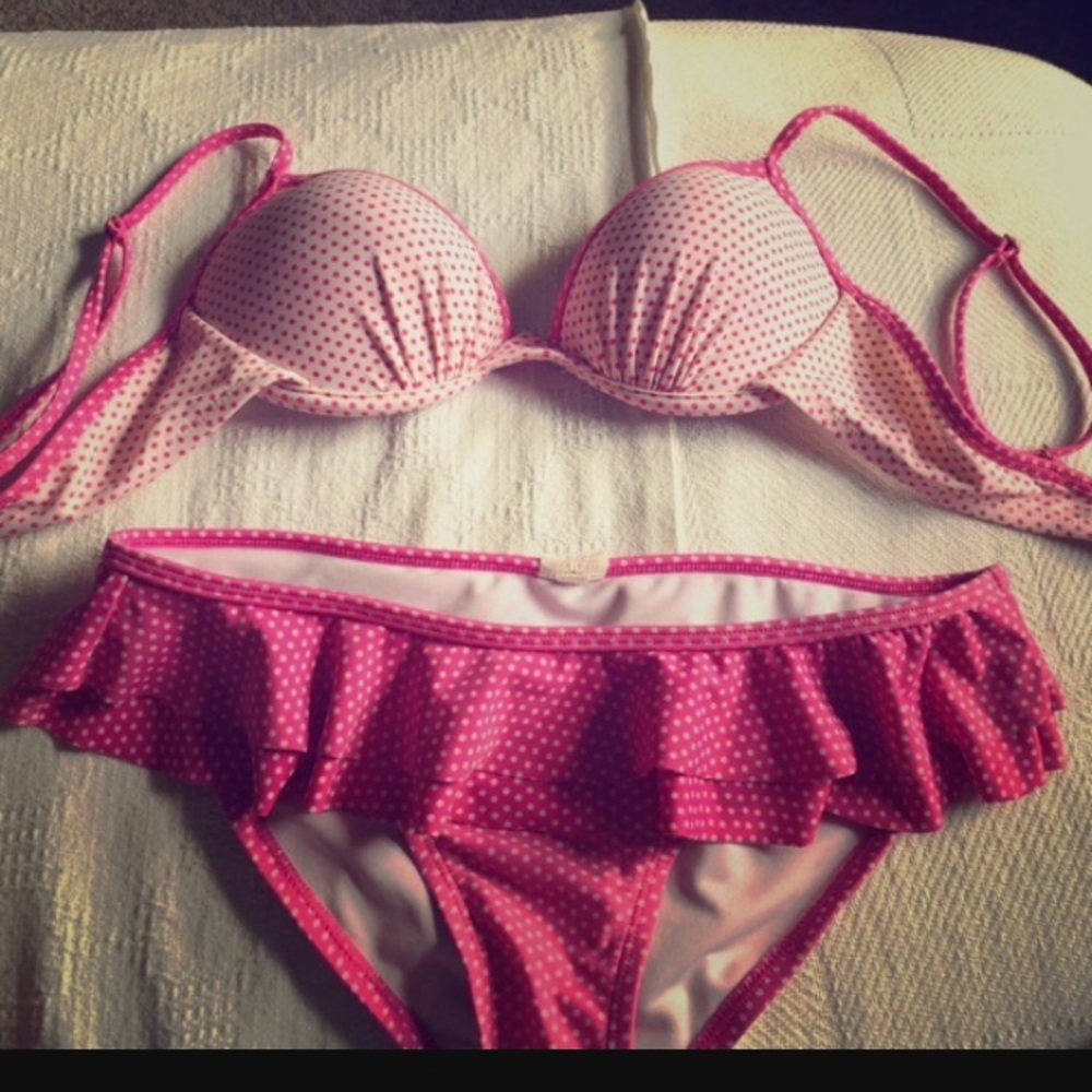 Pink and white polka dot bikini