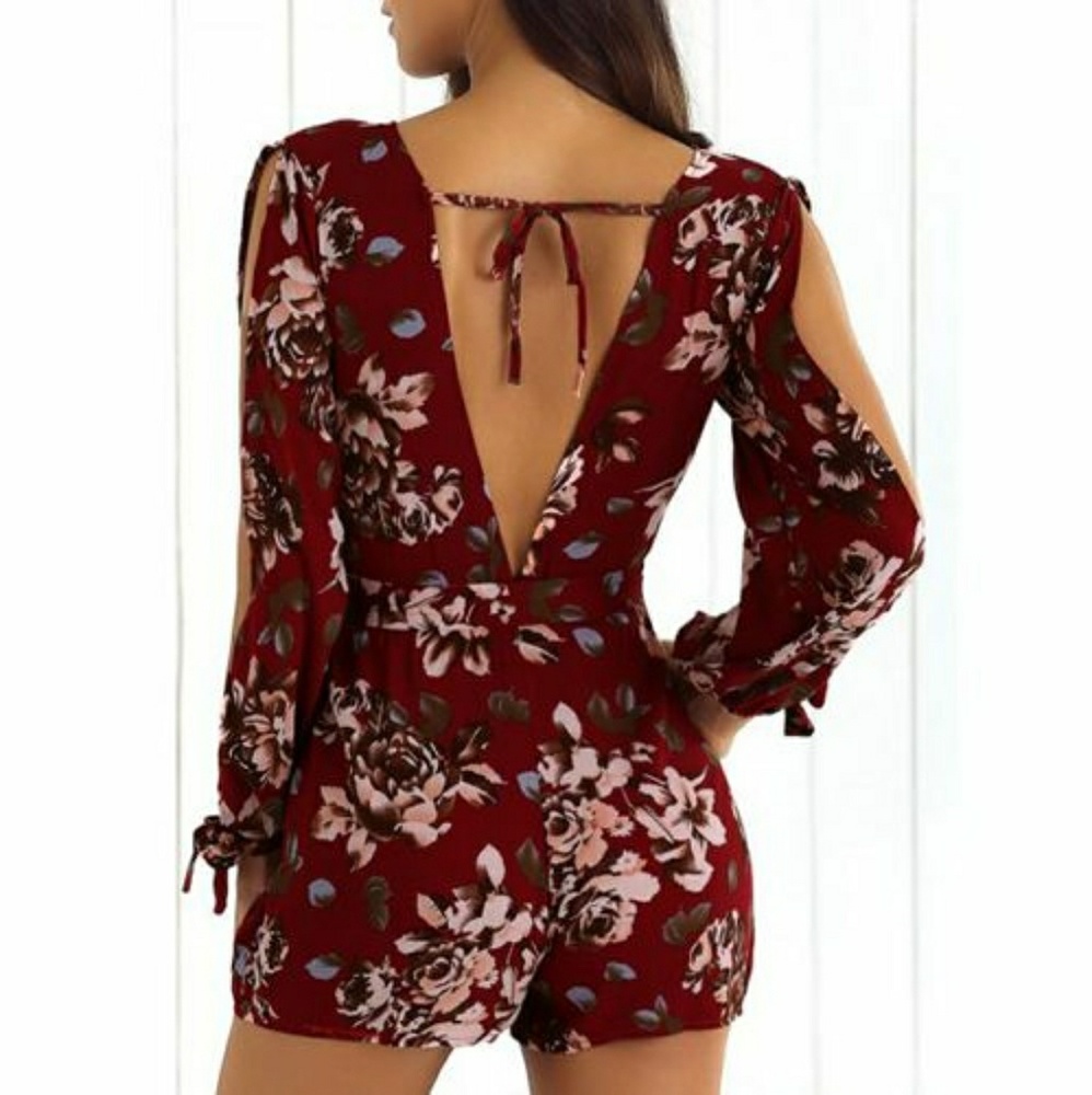 LAST ONE!! Burgundy Floral Romper - Picture 1 of 2