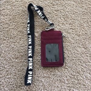 PINK Maroon ID case with lanyard