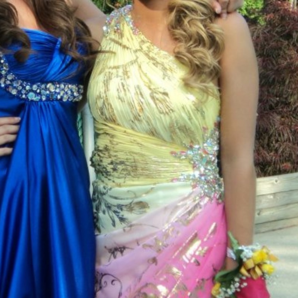 Pink and Yellow Ombre, Layered Dress with Beading