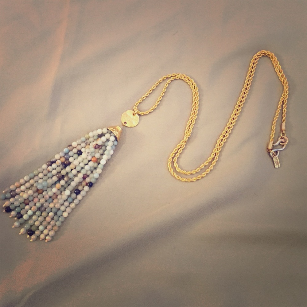 Kenneth Lane Amazonite and Gold Tassel Necklace