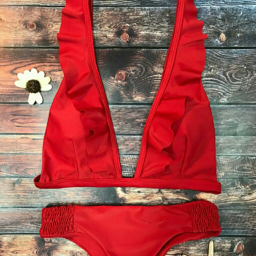 Red ruffle bathing suit set
