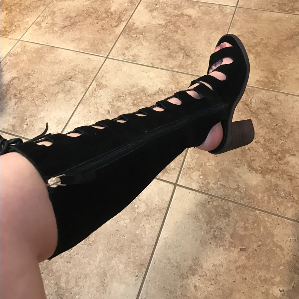 Black Suede Lace Up Gladiators - Picture 3 of 4