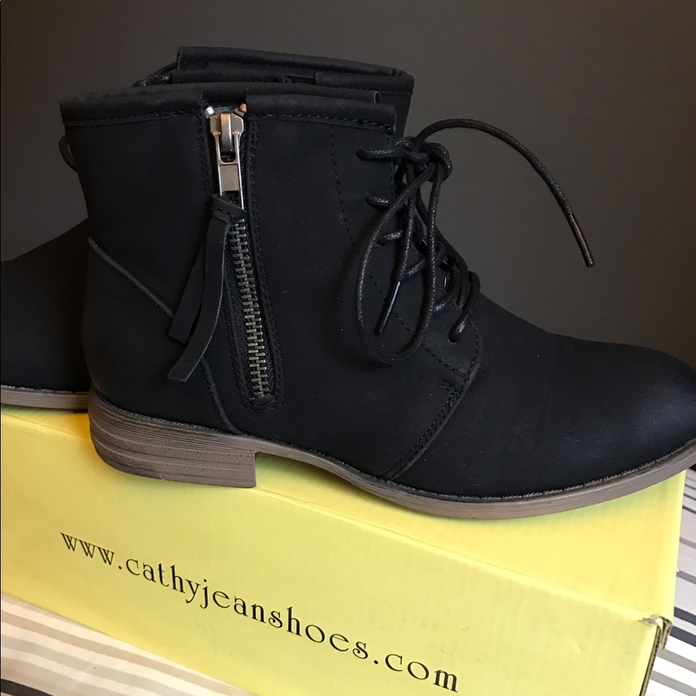 Cathy Jean, black lace-up booties