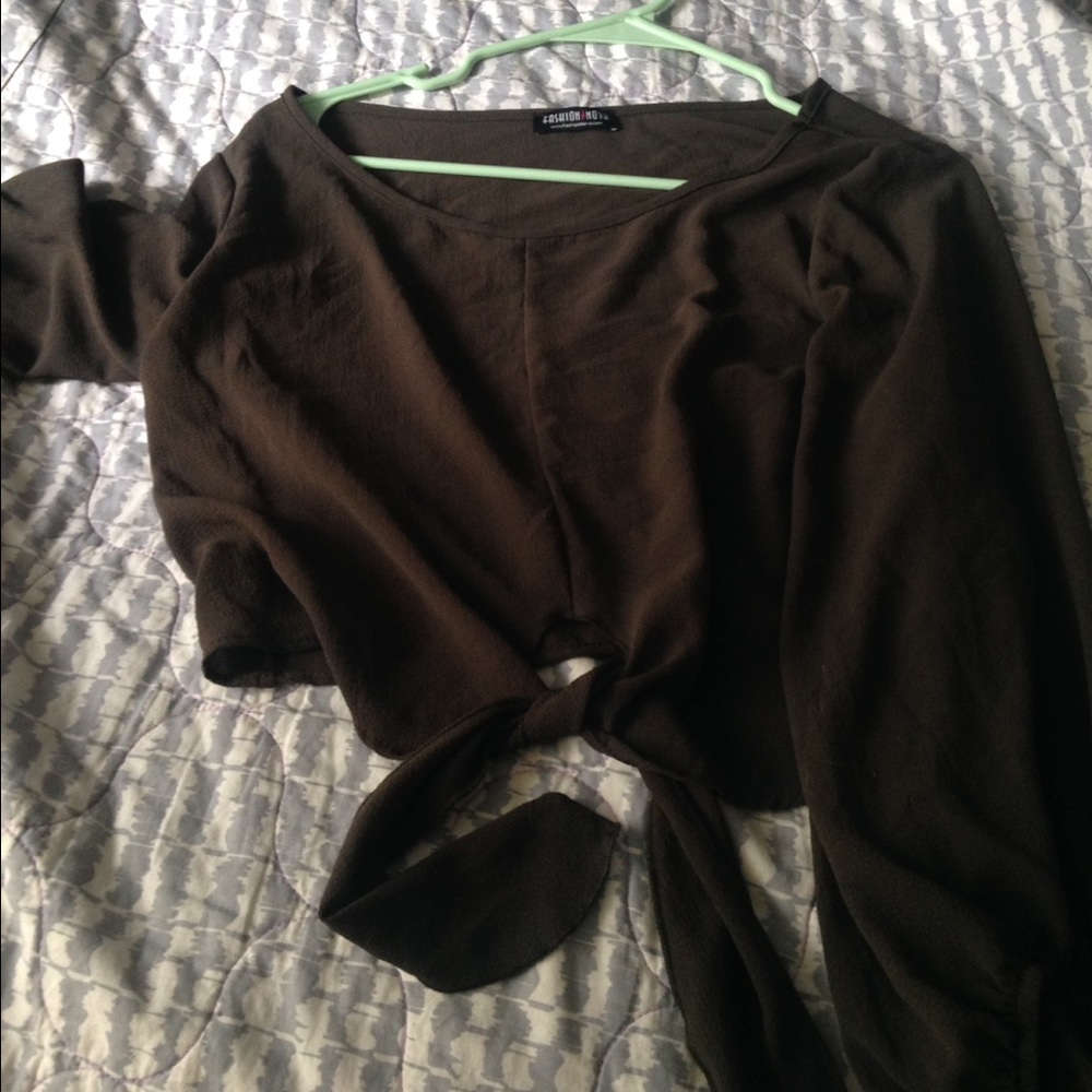 fashion nova dark olive blouse