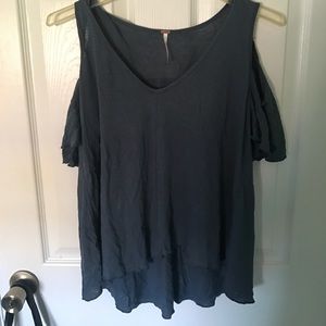 Free people denim blue cold shoulder top