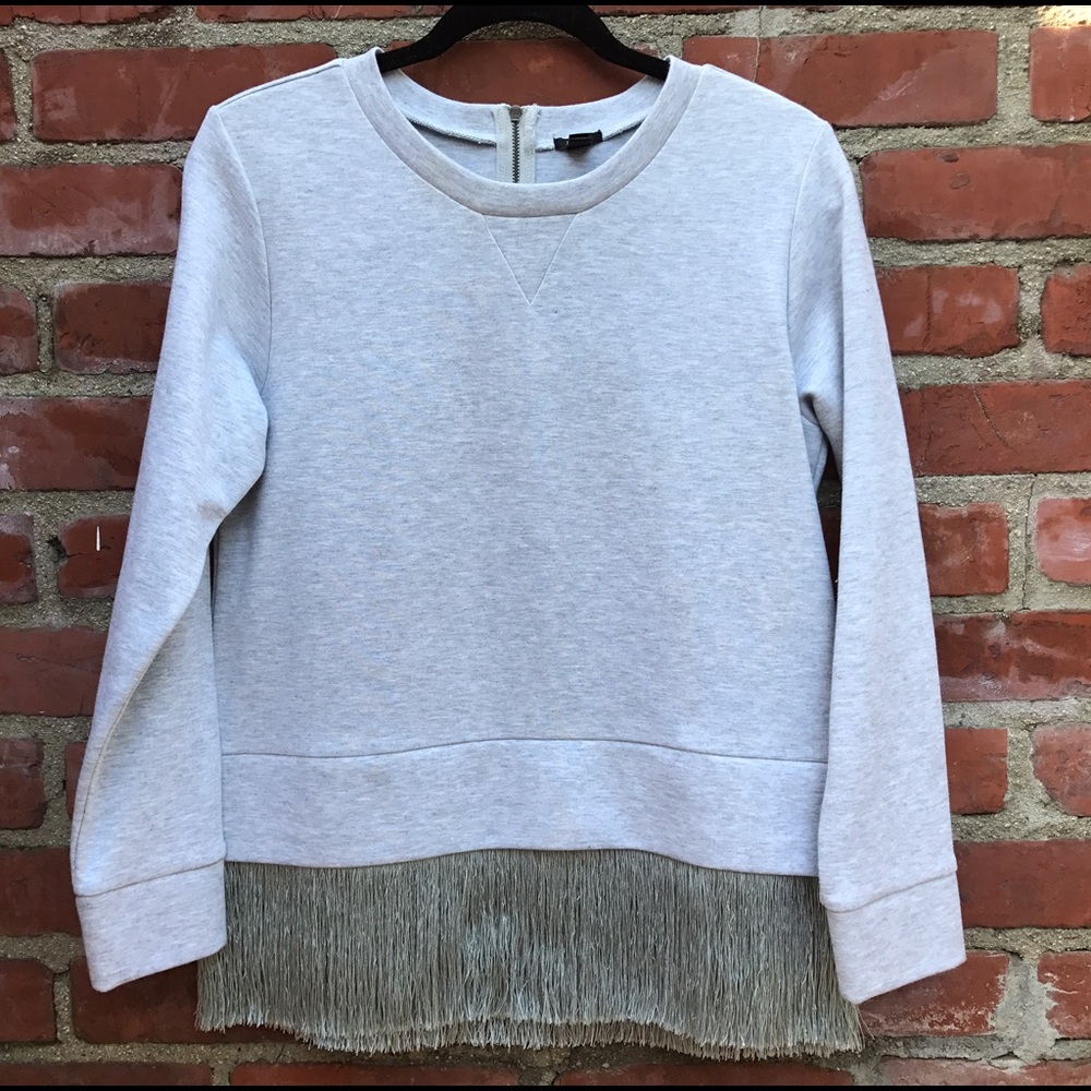 J Crew crew neck sweatshirt with fringe detail.