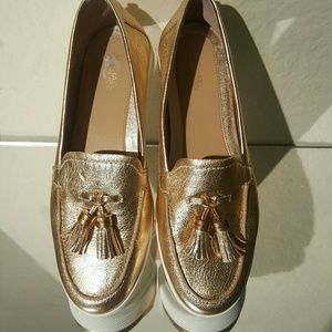 Michael Kors gold tassel loafer