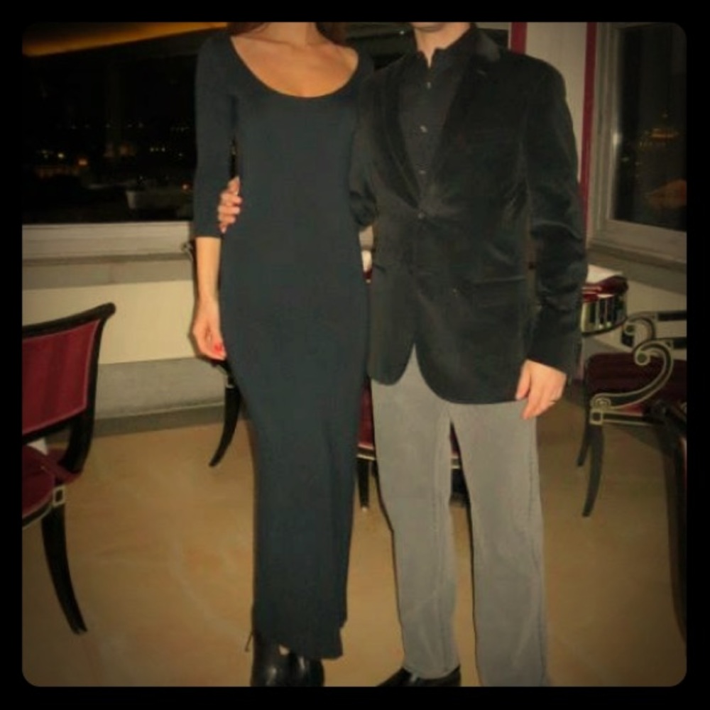 Asos long black open back dress