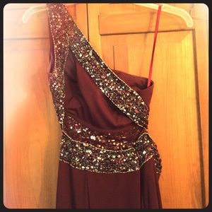 La Femme One-Shoulder Beaded Back Prom Dress