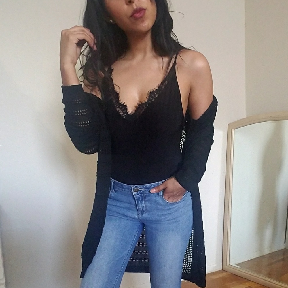 BLACK PERFORATED CARDIGAN - Picture 3 of 3