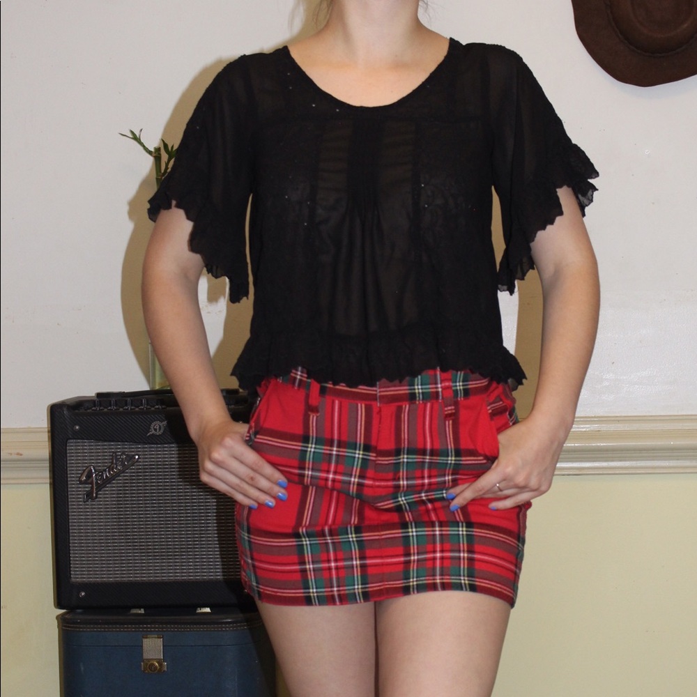 H&M Sheer Cropped Black Eyelet Blouse