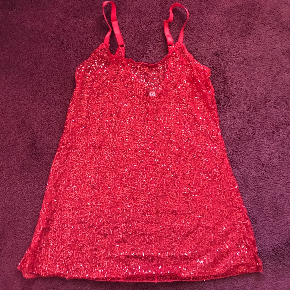 Sheer sequined red teddy slip