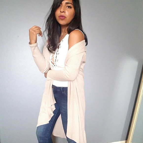 💕20%OFF💕OPEN DRAPE TAUPE TAN CARDIGAN - Picture 2 of 5