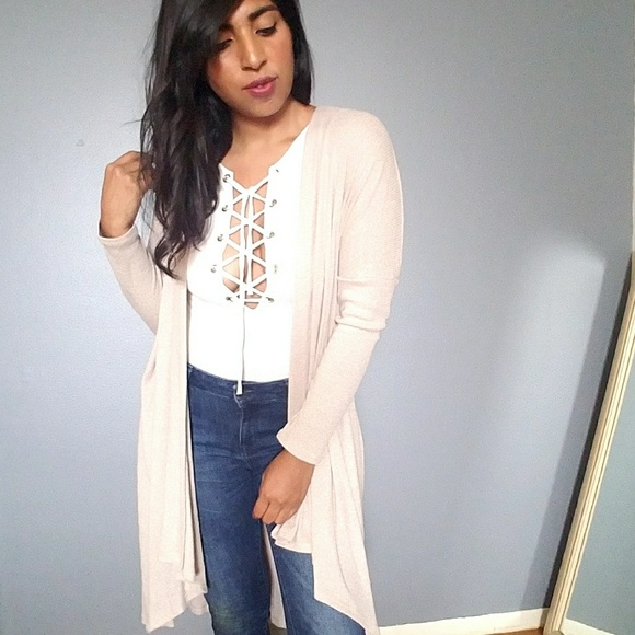 💕20%OFF💕OPEN DRAPE TAUPE TAN CARDIGAN - Picture 3 of 5