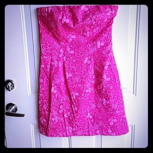 Pink floral strapless summer dress