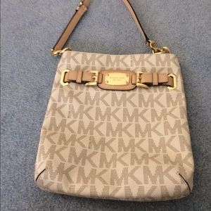 Michael Kors cross body tan and white bag