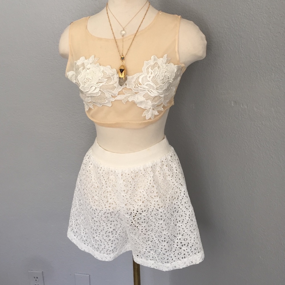 Sheer white flower shorts