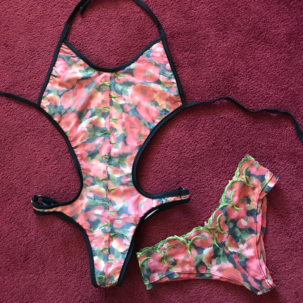 Floral stripper exotic dancer bodysuit teddy
