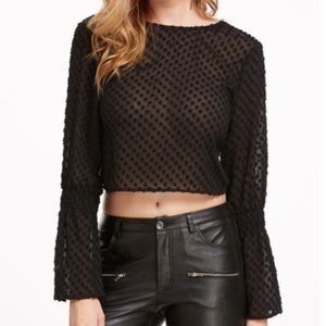 Black Dotted Mesh Tied Back Bell Sleeve Top NWOT💗