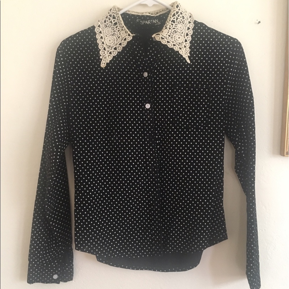 Vintage black & white polka dot dress shirt