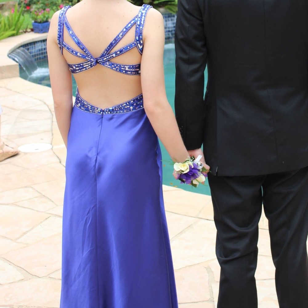 Indigo prom dress with beautiful back detail