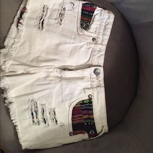 White free people tribal jean shorts