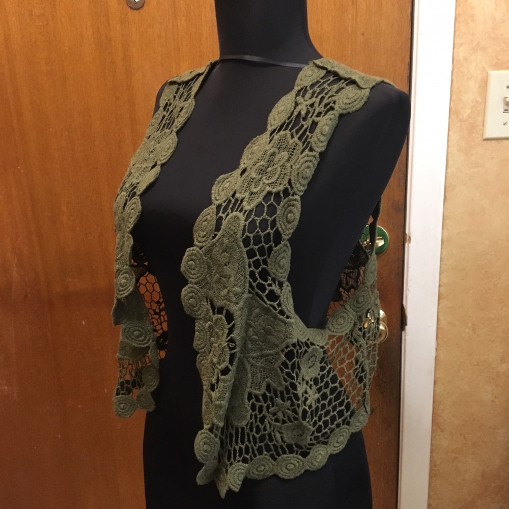 Olive crocheted vest