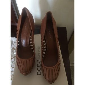 Brown BCBG Leather Platform Pumps