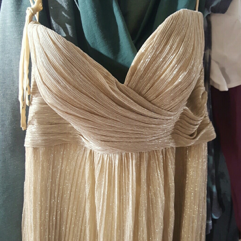 Gold bridesmaid dress size 12 strapless floor leng