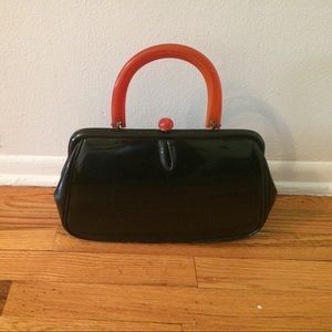 Black patent leather vintage purse.