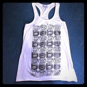 BEBE White Racerback Scoop Neck Tank Top