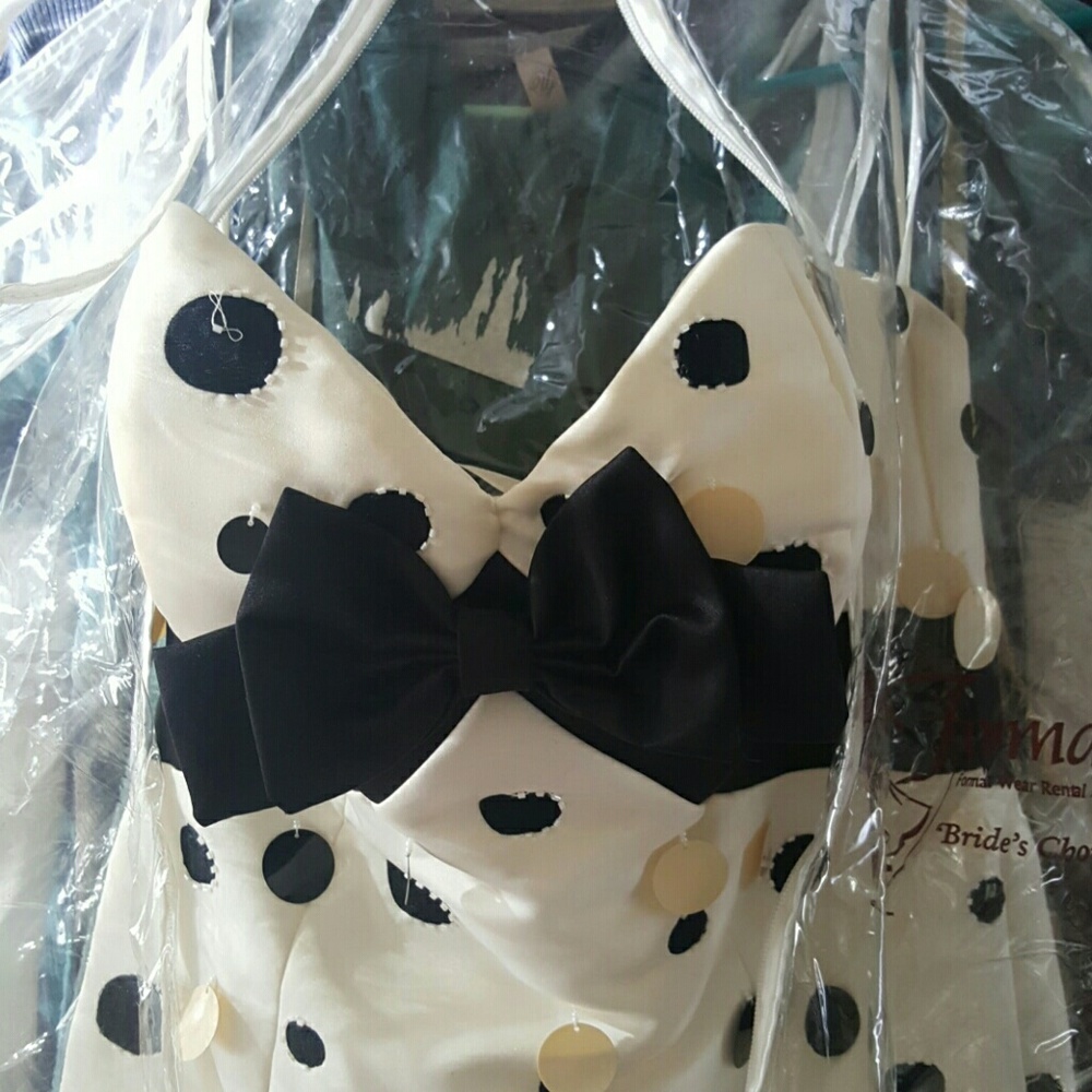 Black and white polka dot mermaid prom dress