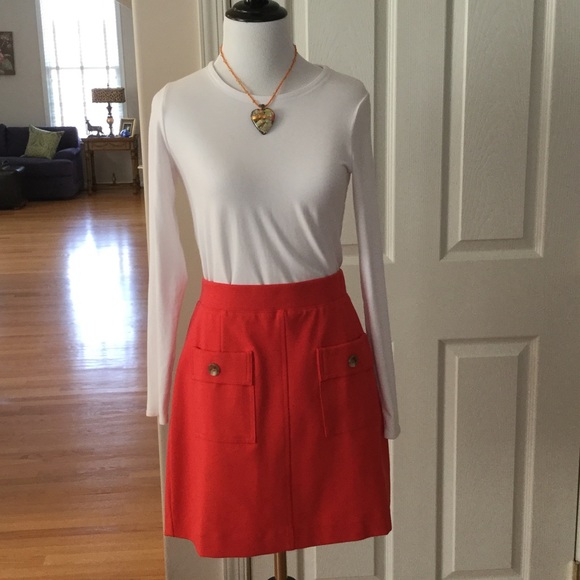 THREE DOTS RED/ORANGE MINISKIRT WITH FRONT POCKET - Picture 2 of 4