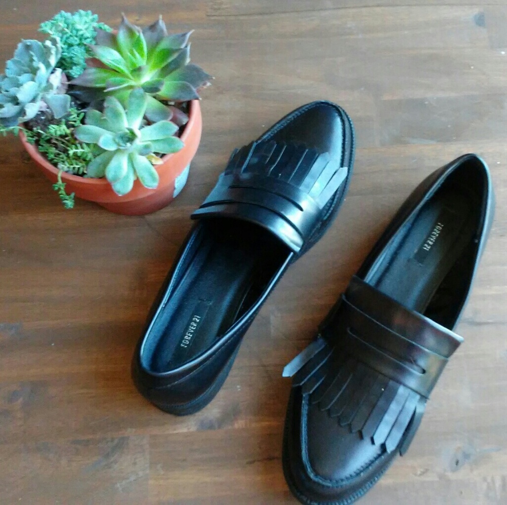 Black Loafers Slip On Kiltie Fringe Forever 21