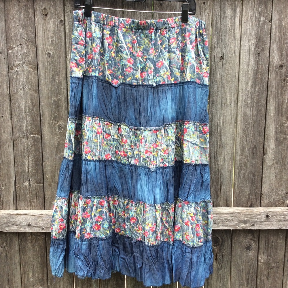 Denim with flowers skirt